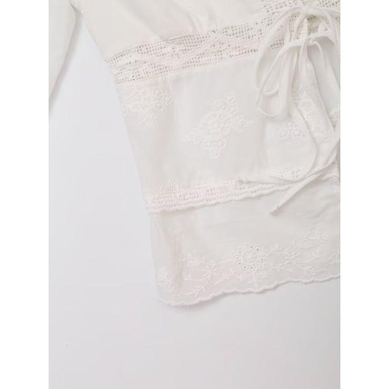 Kaslead New Arrival Women's Fashion Style Fashion Minimalist Bowknot Embroider Long Sleeves Shirt 0081046