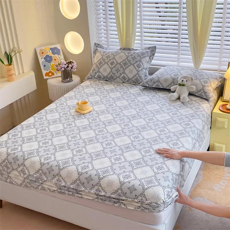 Soft Bedsheet Printed Fitted Sheet 100% Cotton Bed Cover Single/Queen Size Bed Linen Protetor De Colchão (No Pillowcase