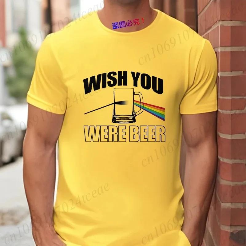 Fashion Wish You Were Beer Letter Print T-shirt Funny T Shirt for Unisex Rainbow Beer Glass Pattern Tops Summer Casual Party Tops