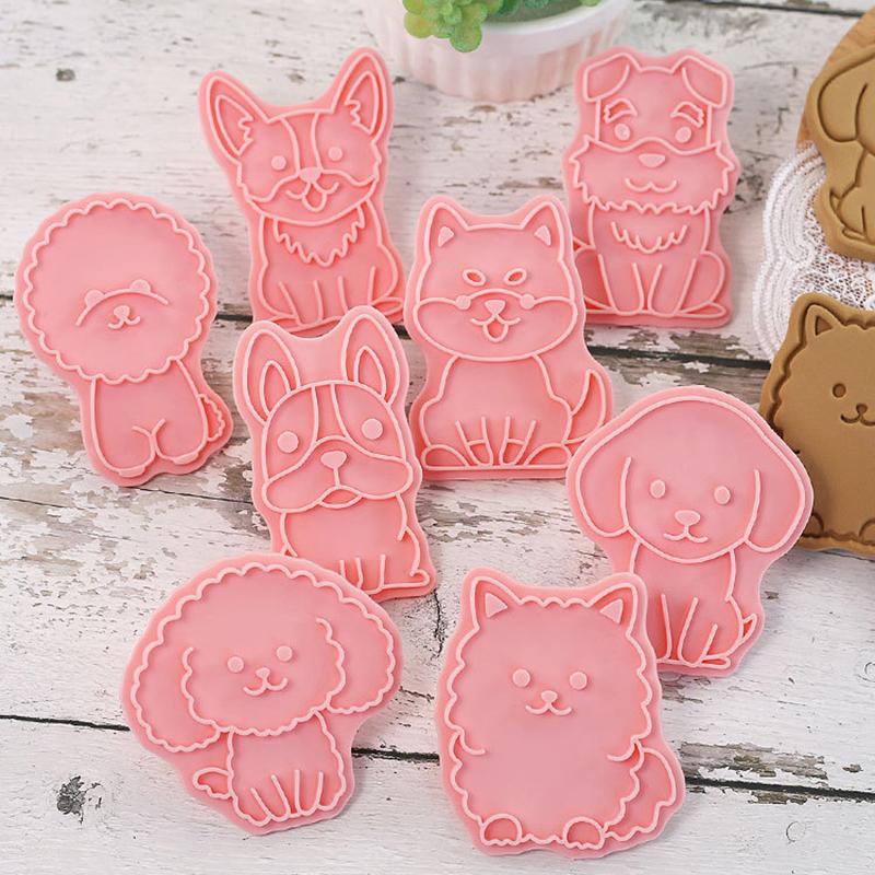 8Pcs/Set Dog Shape Cookie Cutters Plastic 3D Cartoon Pressable Biscuit Mold Cookie Stamp Kitchen Baking Pastry Bakeware Tool