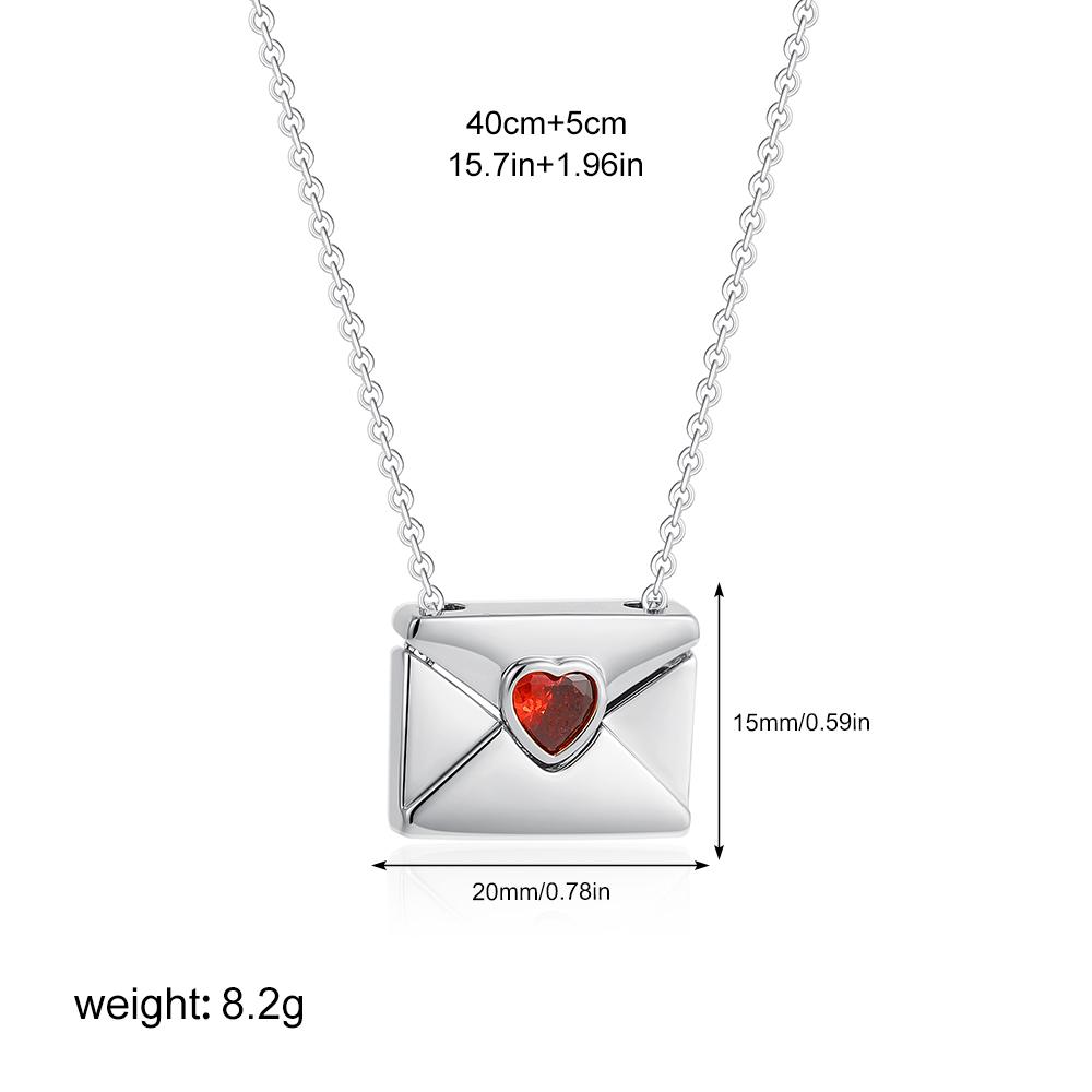 

New Trendy I Love You Letter Envelope Shape Pendant Necklace Stainless Steel Red Zicron Necklace Zircon Valentine Day Gifts медный