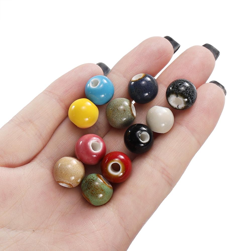 50pcs 6/8/10mm Fashion Ceramic Beads Big Hole Diy Handmade Spacer Loose Round Porcelain Beads for Jewelry Making Accessories