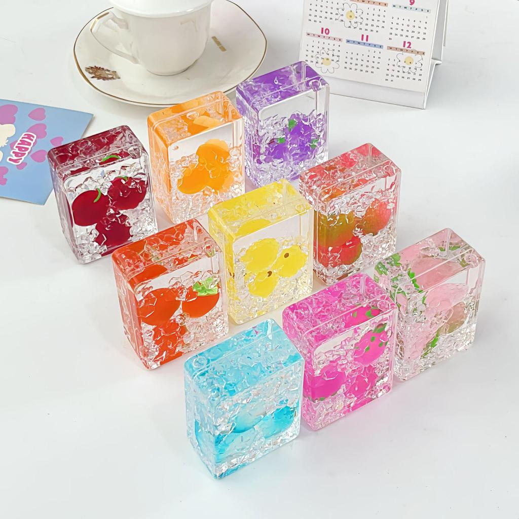 Transparent Rectangle Fruit Sand Art Ornament – Cute Acrylic Gift for Office & Birthdays
