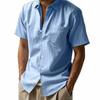 Summer New Style Solid Color Linen Shirt Short-sleeved Men's Lapel Loose Casual Pocket American Shirt