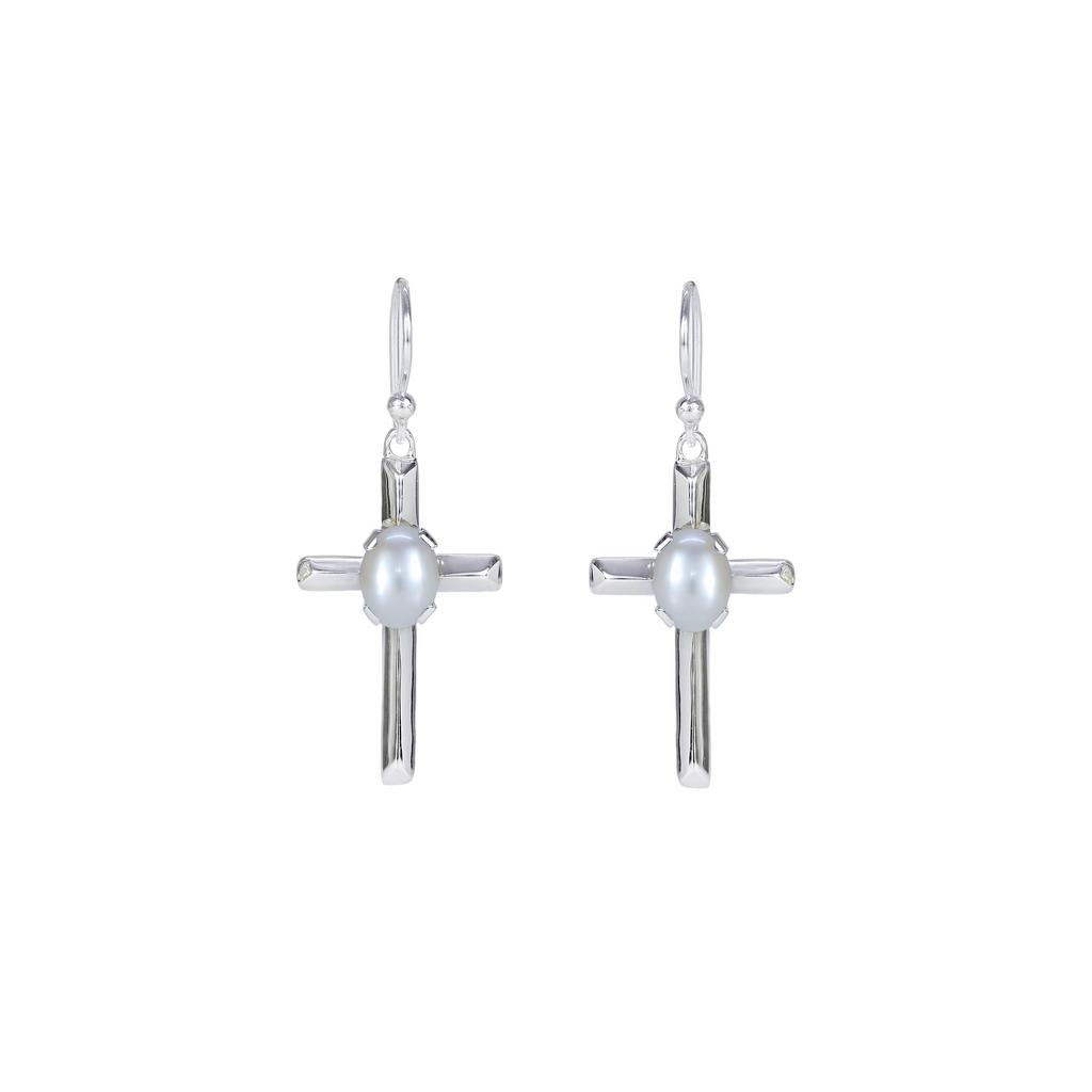 Sterling Silver Cross Earrings: Minimalist Red Garnet Religious Jewelry