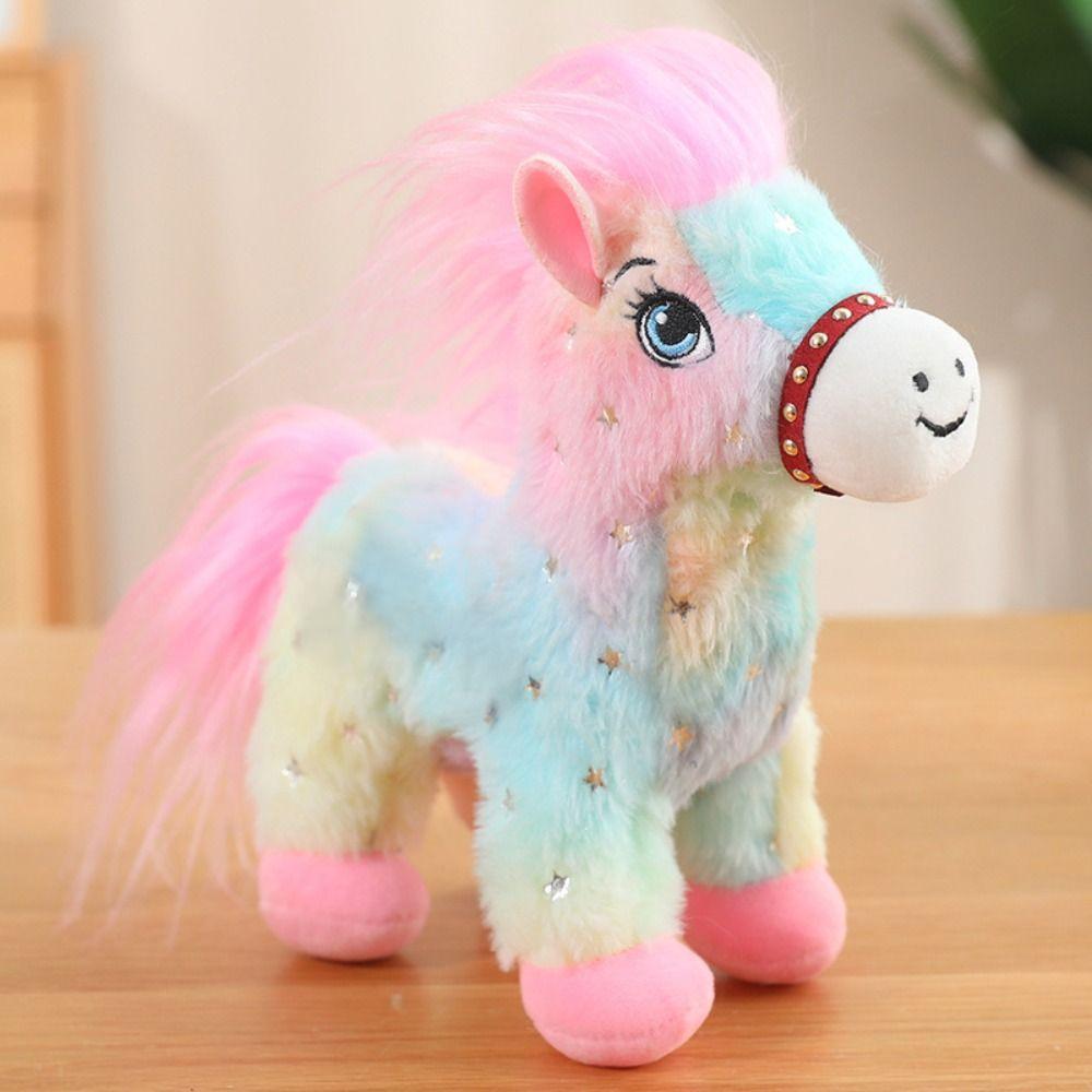 Fluffy Tail Pony Plush Toys Long Mane Cartoon Horse Stuffed Toy  Easter Gifts