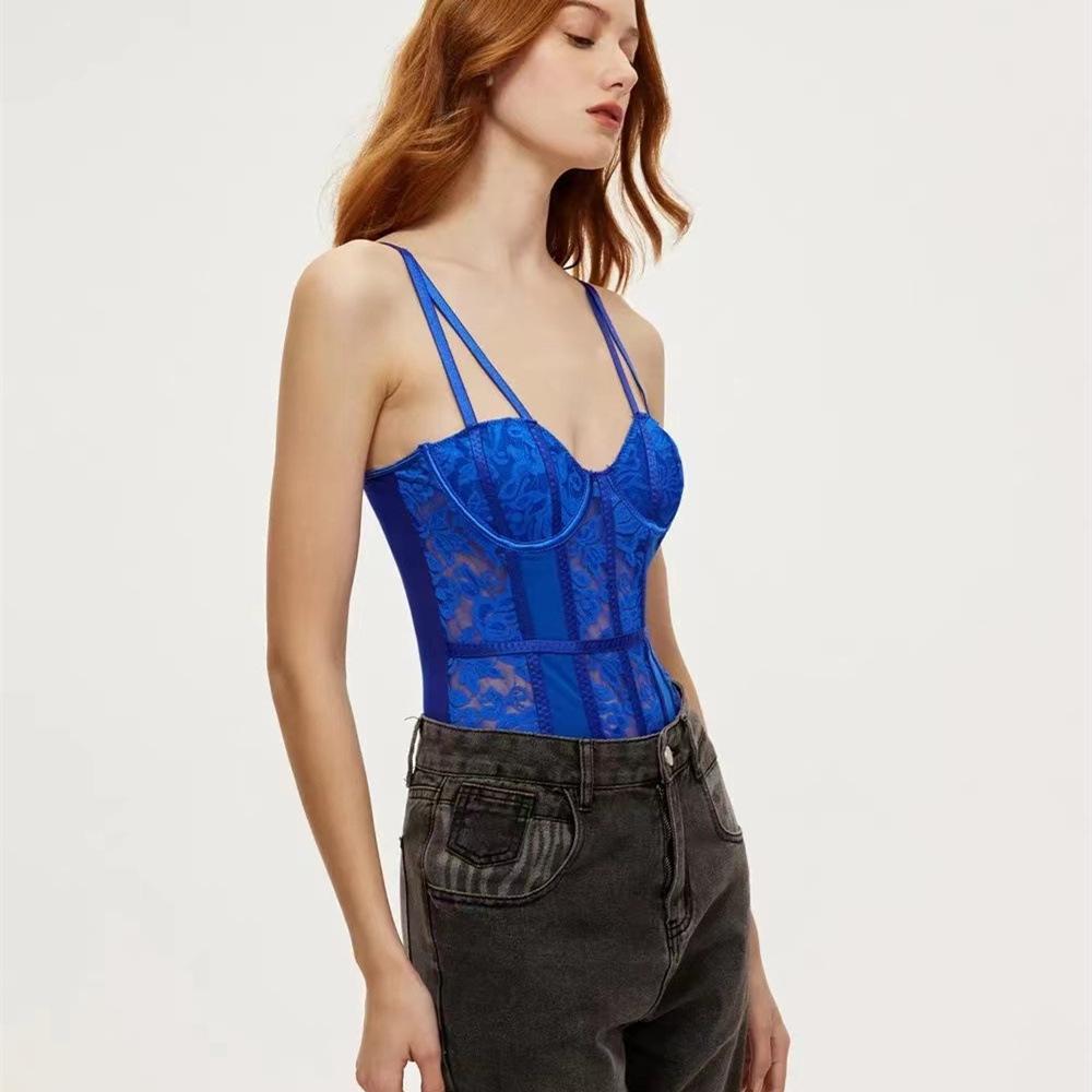 Trendy European & American Sexy Patchwork Backless Spaghetti Strap Bodysuit: High-End Body Shaping Women's Streetwear