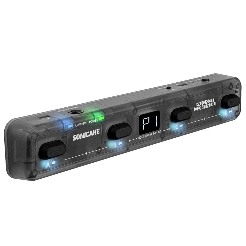 SONICAKE Pocket Control Portable Wireless MIDI Controller 4 Programmable Footswitches, USB Host, Rechargeable Battery Built-in