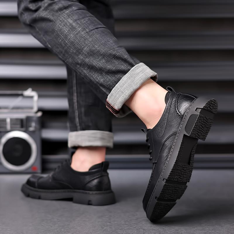 Four season thick soled leather shoes Classic and trendy men's styles Black  High quality gentleman's shoes handmade quality