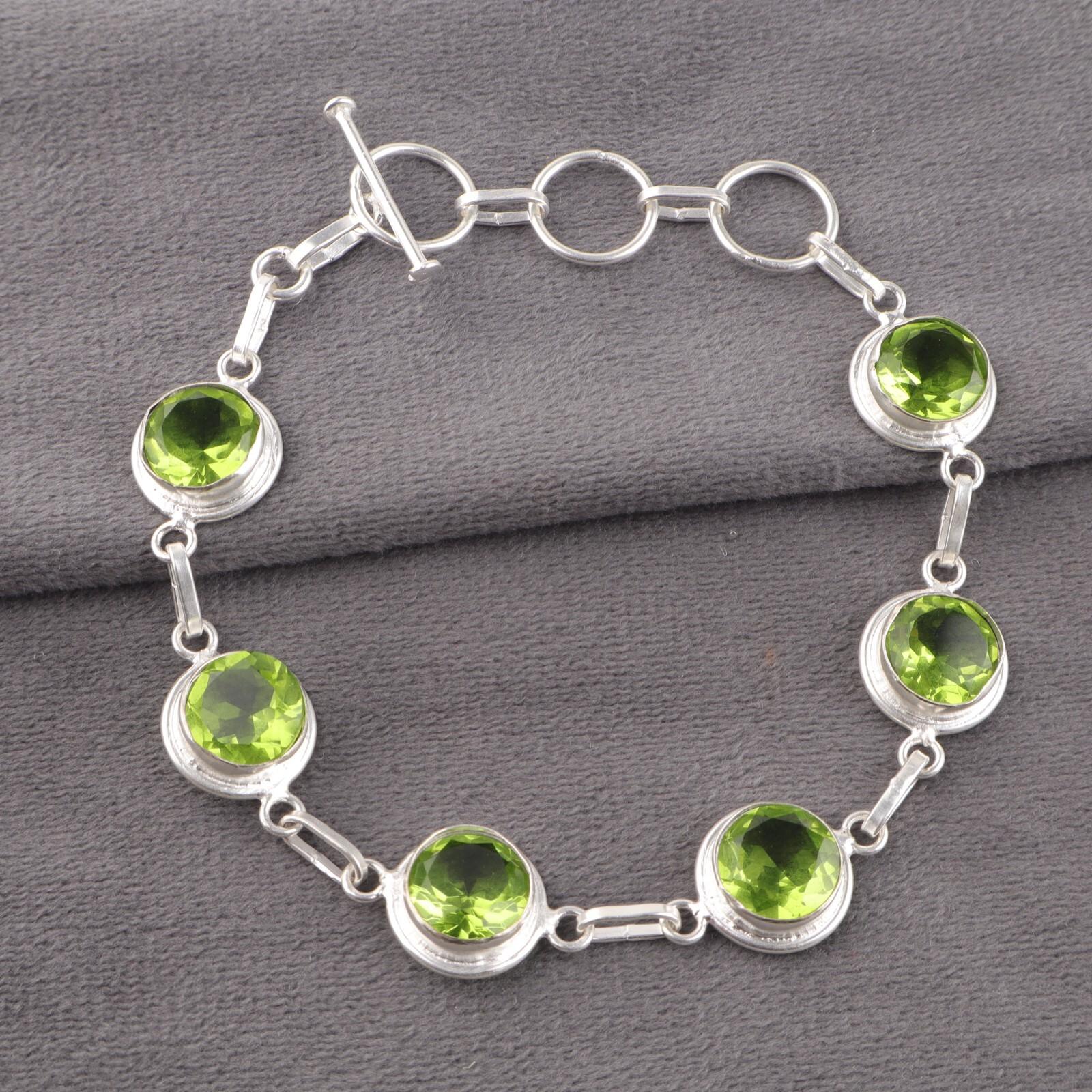 

Натуральный Перидот Драгоценный Камень 925 Стерлинговое Серебро Ювелирные Изделия Ручной Работы Браслет Для Жены RB-13-8