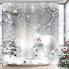Winter Christmas Shower Curtain, Cute Snowman Snowflake Scene Holiday Decor Bath Curtain For Bathroom, Farmhouse Xmas Covered
