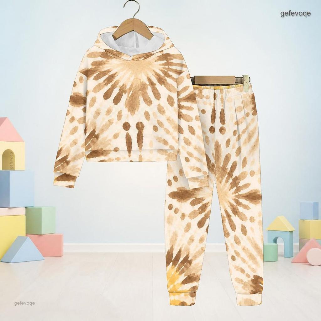 Kids Boys Girls Hooded Long Sleeve Printed Sweatshirt Cuffed Pants Two Piece Outfit