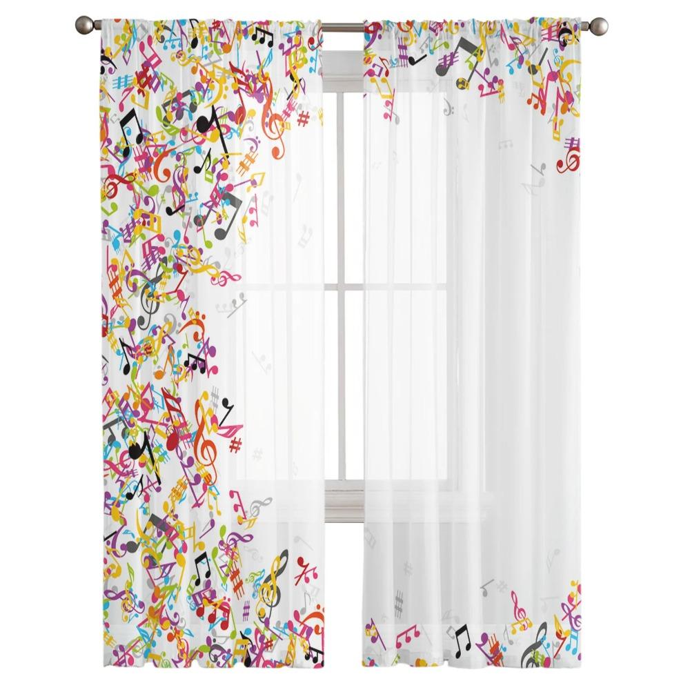 Colorful Musical Notes Music Symbol Sheer Curtains ideal ideal for Living Room Bedroom Space Decoration Window Opening Voiles Morning Tulle Curtain