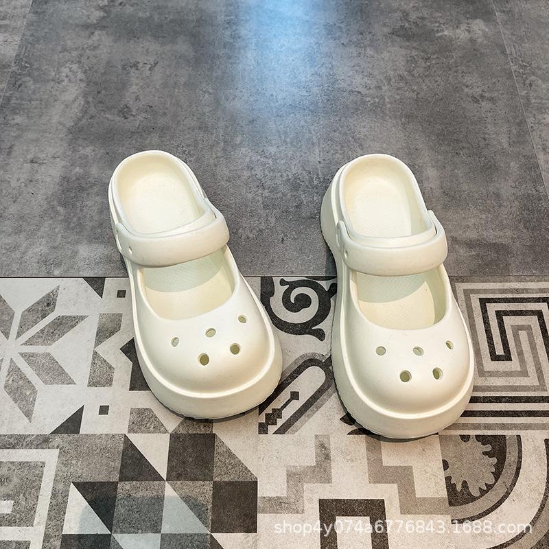 Mary Jane Slippers Women's Summer Wear Non-slip Thick-soled New Hole Shoes Bag Head Half-drag Sandals