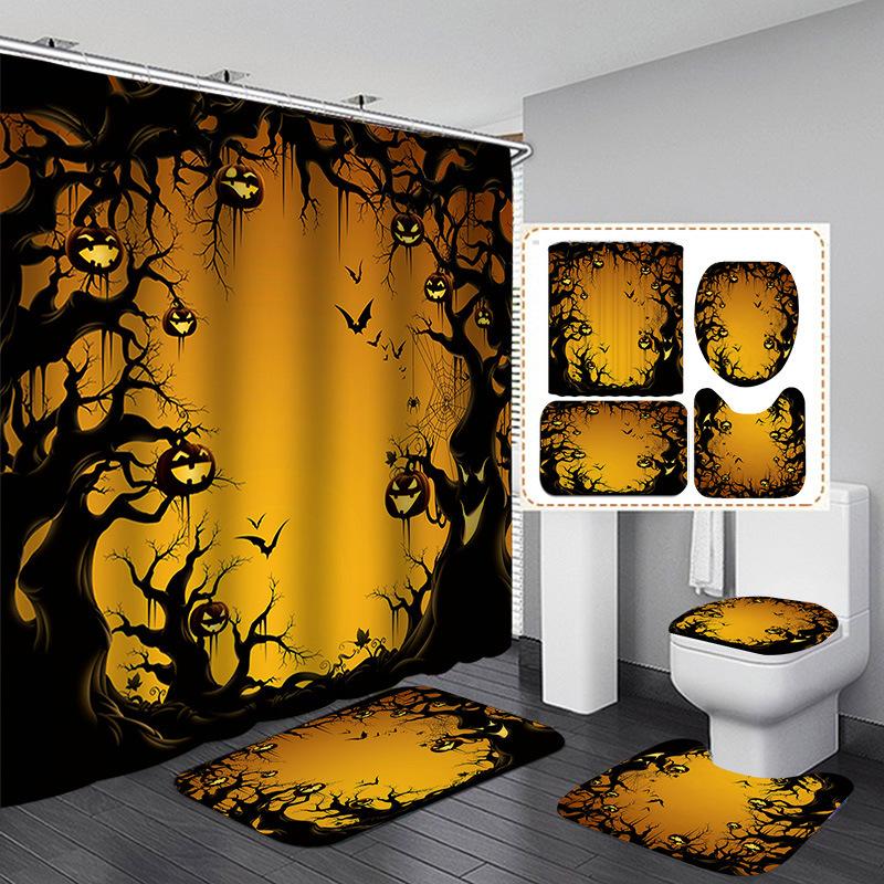 Halloween Elements 3D Digital Printing Bathroom Four-Piece Shower Curtain Partition Curtain Shower Curtain