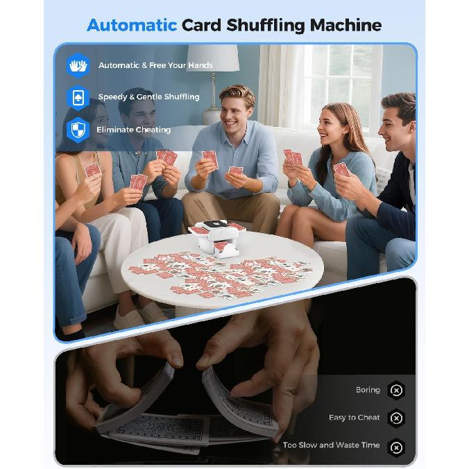 Automatic Card Shuffler for 1-2 Decks, One-Click Shuffling and Manual Mode, Portable Rechargeable (2600mAh) – Compatible with Poker, UNO, Bridge,