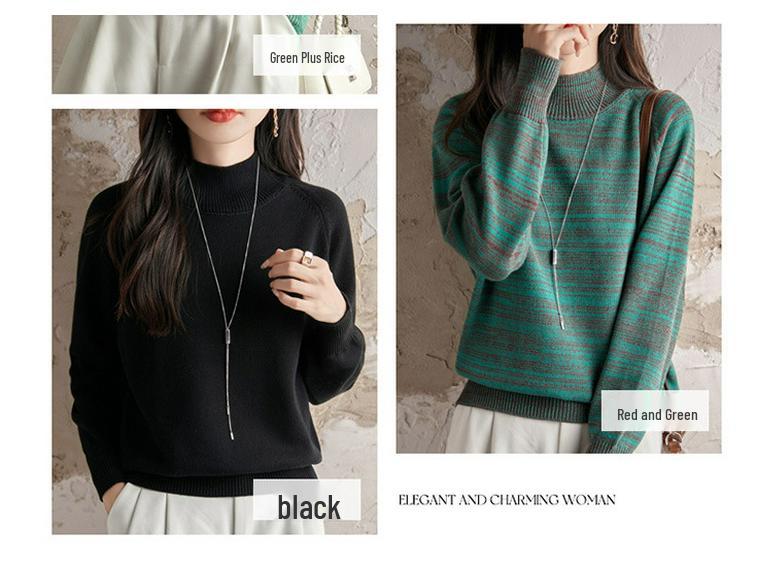 Women's Autumn/Winter 2025 Cotton Thickened Sweater: Half-High Collar, Loose Fit, Warm Commuter Knit Shirt
