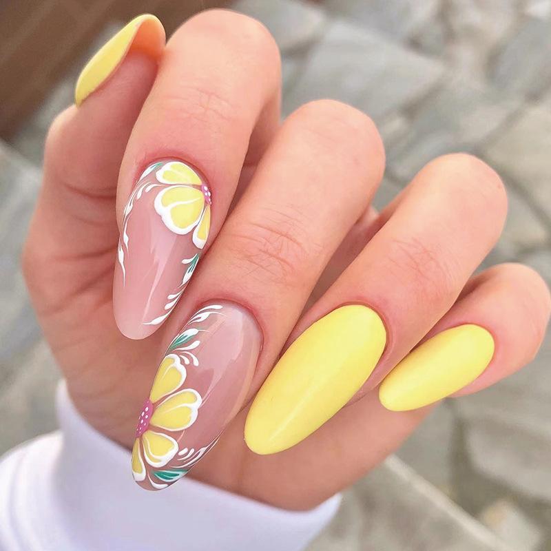 Wear manicure, wear nail piece, yellow flower nail piece, wear nail piece of nail nail wear nail