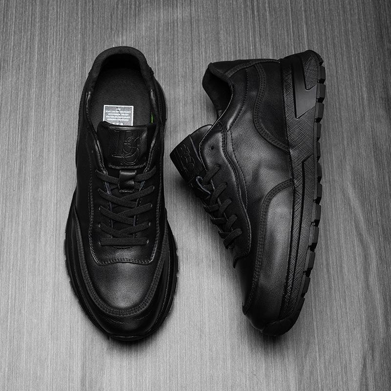 2025 direct supply autumn and winter leather men's shoes fashion thick-soled lace-up round head velvet thermal casual sports shoes