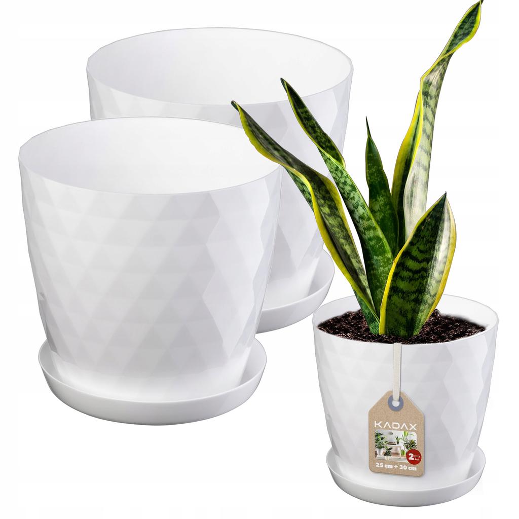 KADAX Doniczka + Podstawka Biała Zestaw 25+30cm