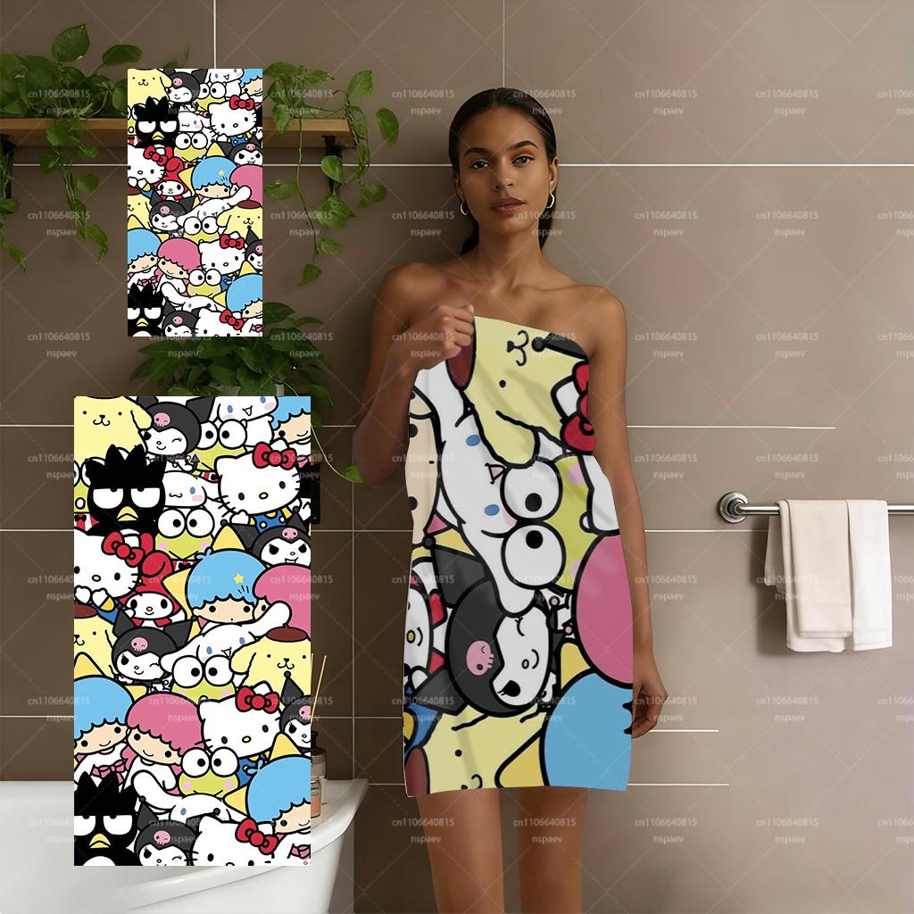 Sanrio Characters All-Star Beach Towel, Cute Kawaii Microfiber Bath Towel, Soft Absorbent Quick-Dry Towel for Beach Pool Kids