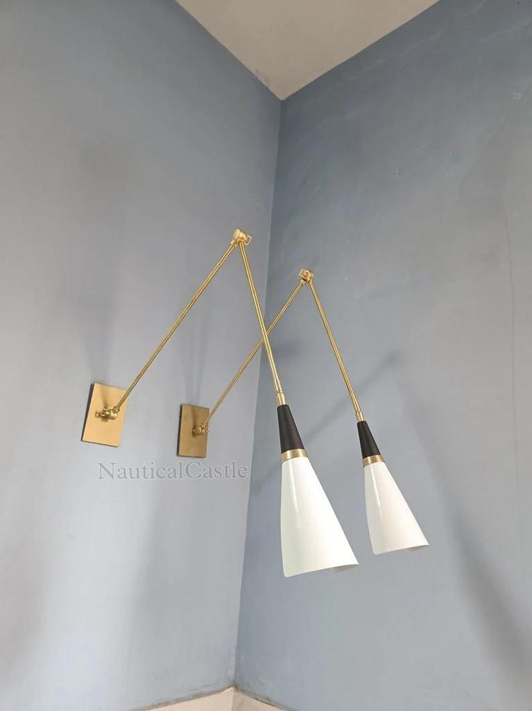 Handmade Brass Wall Lamp: Mid-Century Modern Sconce, White Shade