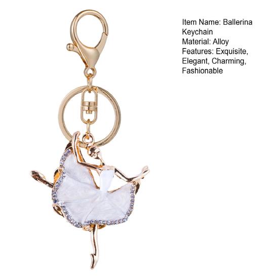Ballerina Keychain for Women Girls Sparkling Rhinestone Ballet Dancer Keyring Pendant Alloy Bag Charm for Purse Wallet Car Keys
