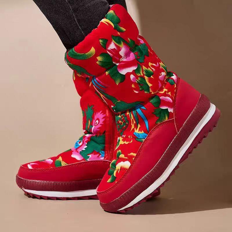 Snow boots Northeast Internet celebrity big flower women's new non-slip winter outdoor thickened warm ski cotton shoes