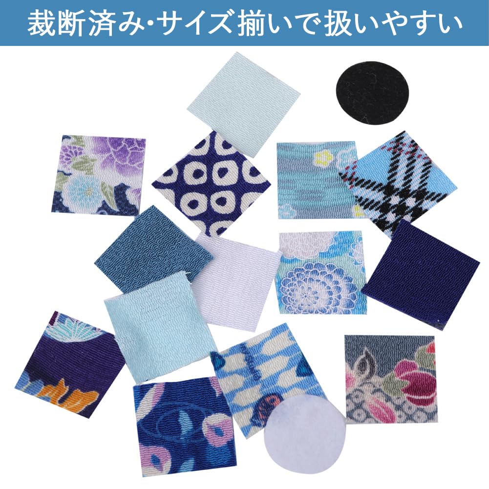 Aupuru Tsumami Zaiku Chirimen Felt Fabric with 14 Solid 10 Pieces Each Flower Fabric, Pre-Cut Fabric, Washers, Scraps, Colors, Colors, Patterns, (Blue