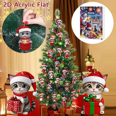 1Pc 2025 Kitten Advent Calendar - 24 Days Christmas Countdown with Acrylic Cat Pendant 2D Tree Decor Gift for Cat Lovers