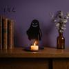 Anti Deformation Wood Base Halloween Wooden Shadow Candle Holder, Scarecrow Bat Black Cat Ghost Silhouette Artistic Table Ornament for Home
