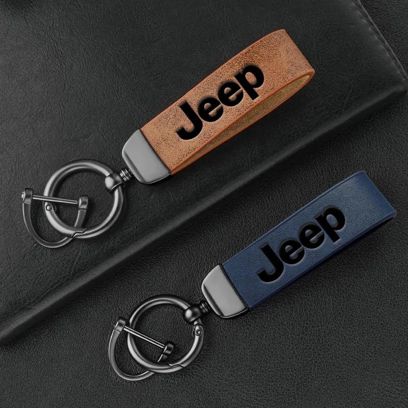 Luxury Anti-Lost Leather Car Keychain for Jeep Renegade Wrangler JK Grand Cherokee Compass Auto Key Fob Holder Car AccessoriesG