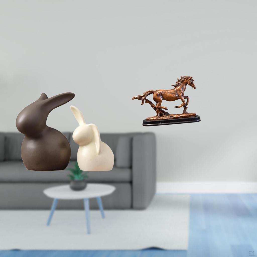 Porcelain Bunny And Horse Sculpture Figurine Set Elegant Ceramic Animal Artwork Collectible Easter