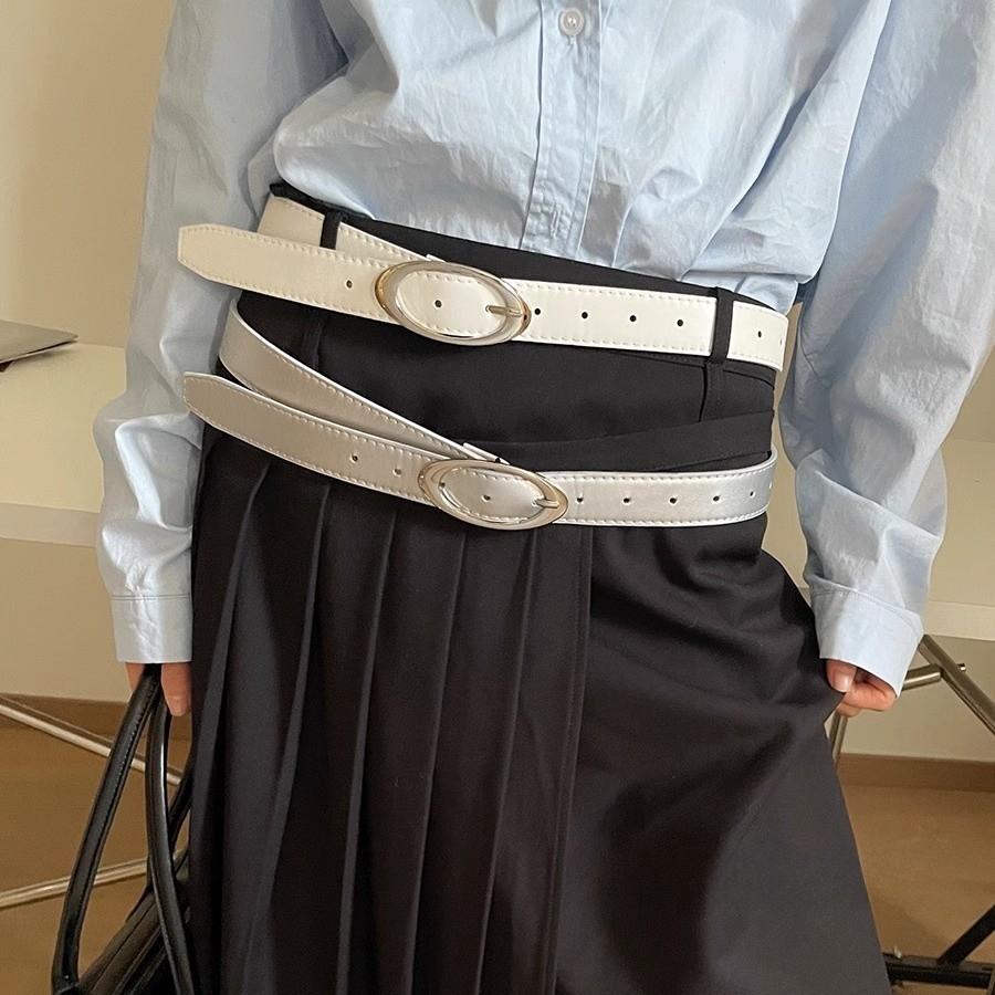 Modischer Damen Gürtel im koreanischen Stil mit unregelmäßiger ovaler Metallschnalle für Kleider und Hosen