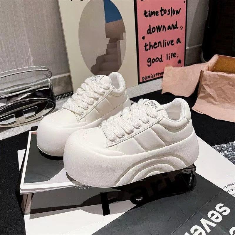 

Кеды на толстой подошве, увеличивающие рост, на липучках, повседневные, 22 весна, новые, ретро, уродливые , с большой носочной частью, хлебные туфли 35 белый