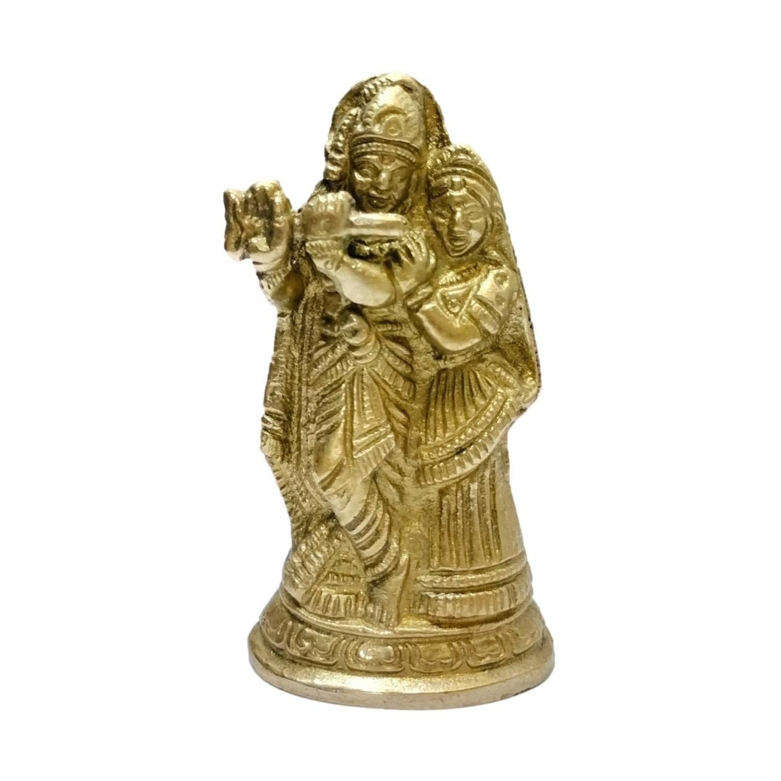 God Radha Krishna Idol For Gifting, Home, Temple Brass Metal Statue - 8.5 Cm