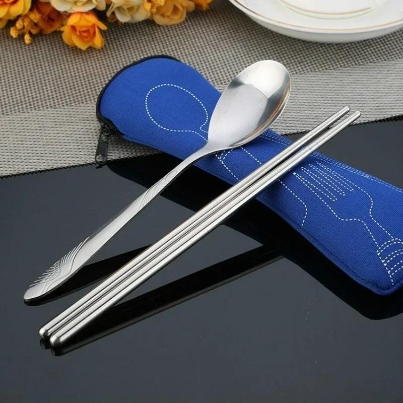 Kitchen Household Tableware 3Pcs/set Stainless Steel Fork Spoon Chopsticks Cutlery Set Portable Picnic Cutlery Set Accessories