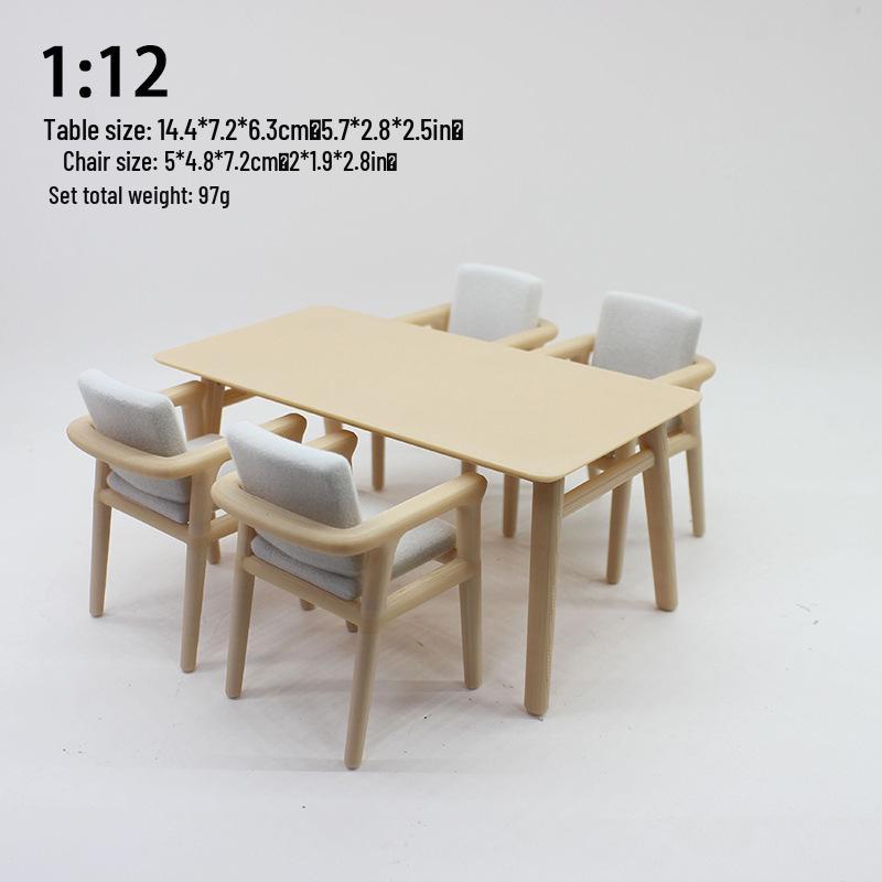 Miniature Dollhouse Dining Table and Chair Set - 12-Piece Scene Furniture Toy