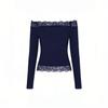 ins lace one-word shoulder pure desire top autumn and winter new Spice Girl long-sleeved European and American versatile top