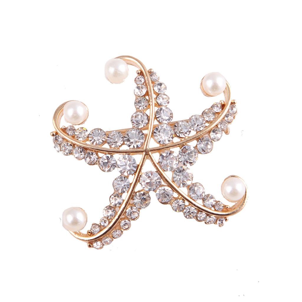 Fashion Large Pearl Starfish Brooch Corsage Corsage Jewellery Women's Accessories Exquisite Hypoallergenic Luxury Enamel Brooch Long-Lasting Color