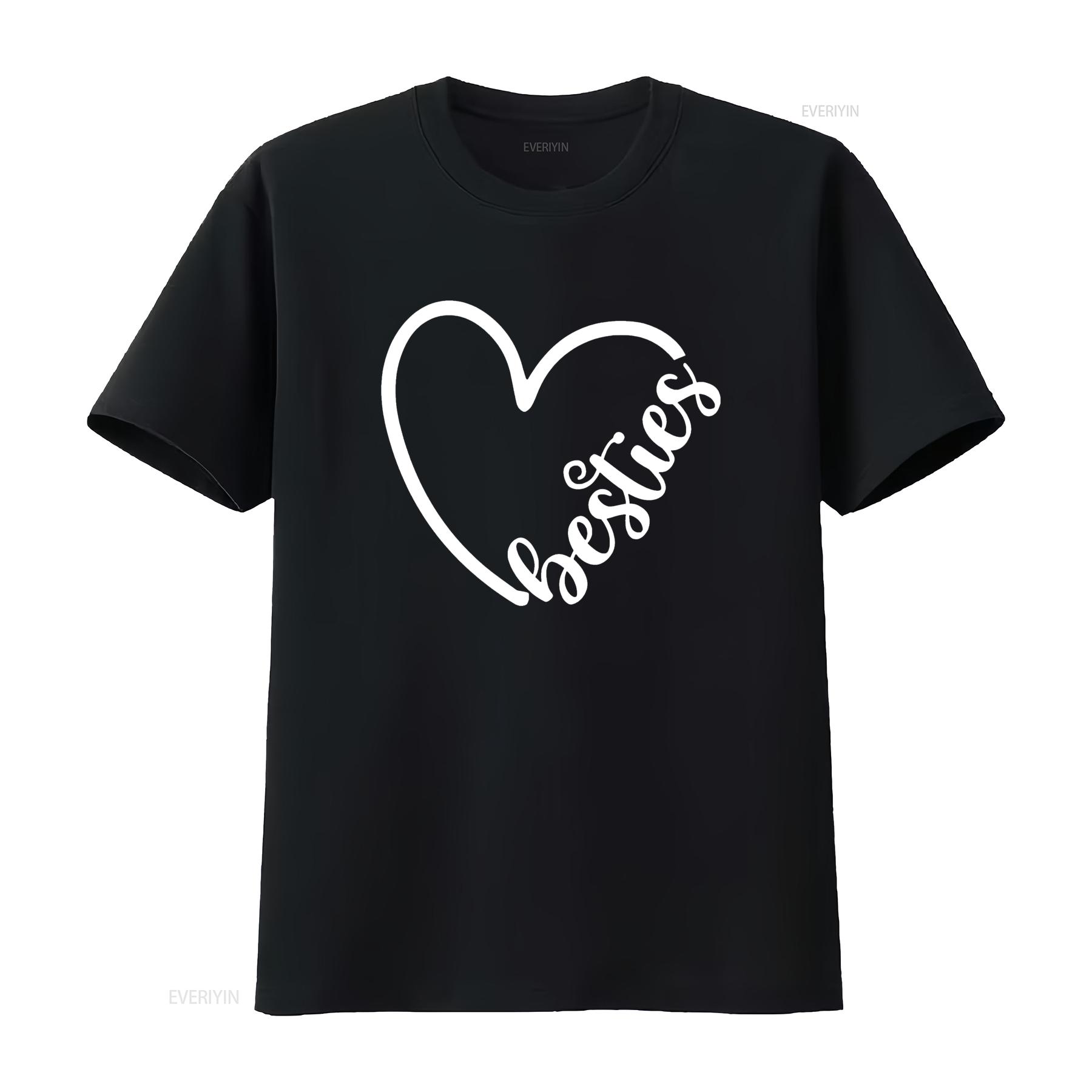 

Besties Heart Shape Bestfriends BFF Bestie Matching Outfit T Shirt vintage Washed Versatile Slightly fashion graphic 4XL