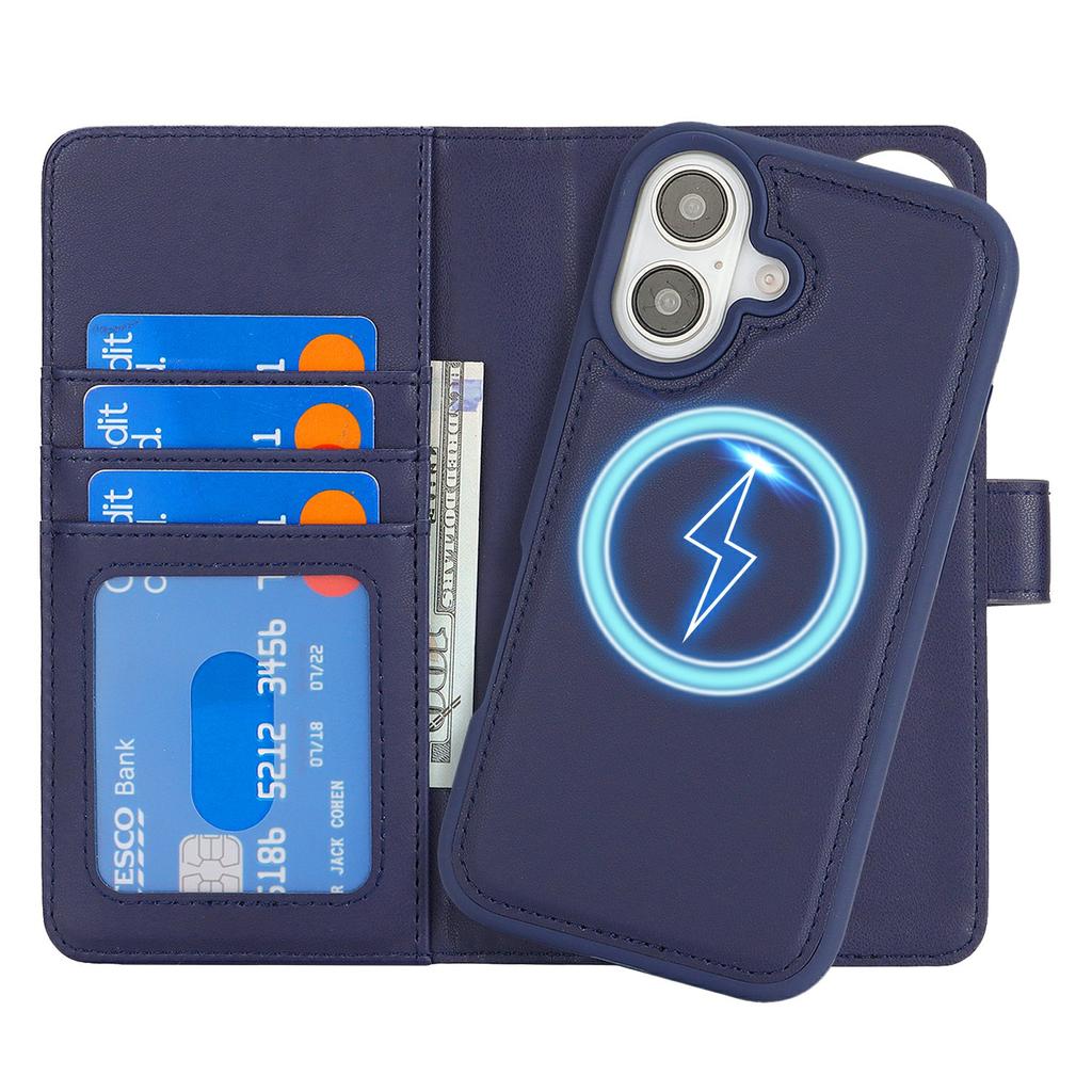 Für iPhone 16 Brieftasche Hülle Kompatibel mit MagSafe Anti-Fall Abnehmbare PU Leder Handyhülle