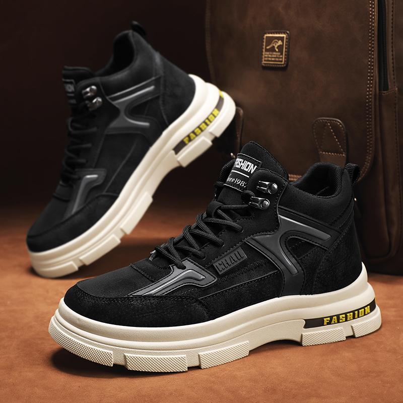 

Модные мужские осенние новые модные кроссовки повседневные на толстой подошве повседневные рабочие ботинки на шнуровке трендовые мужские ботинки на платформе универсальные короткие ботинки 43 чёрный