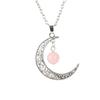 Hollow Moon Natural Crystal Bead Pendant Necklace Amethyst Pendant Couple N598