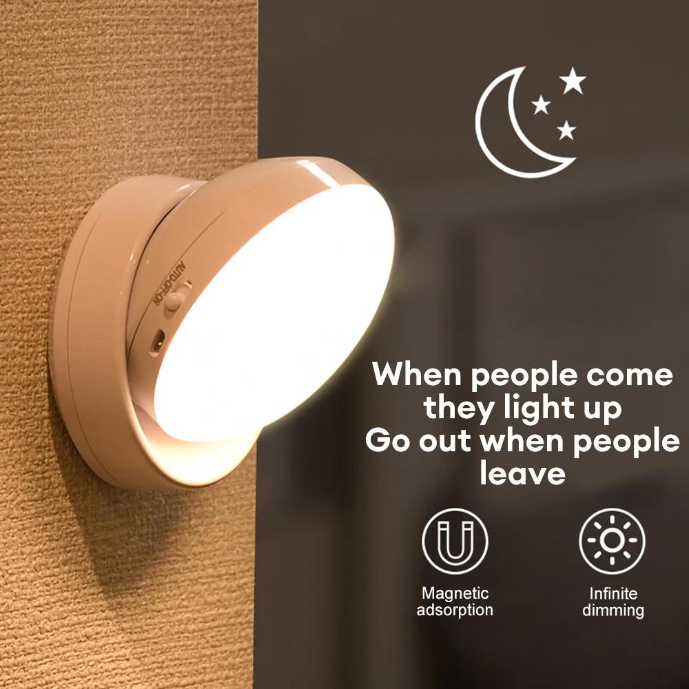 360° Rotatable Motion Sensor LED Night Light USB Rechargeable Wireless Wall Lamp Sound Light Control for Bedroom Corridor Home