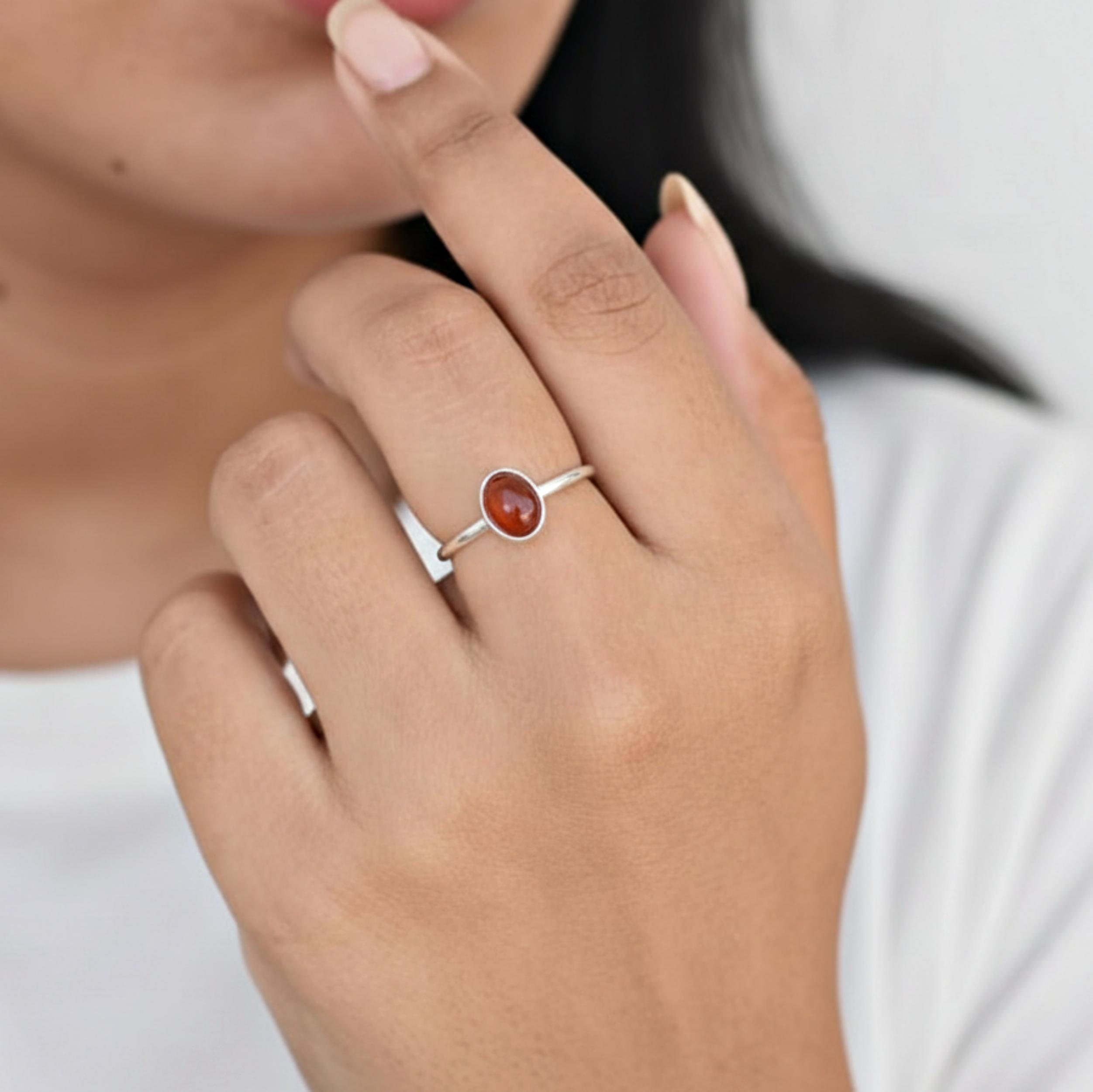 

Red Carnelian Oval Stacking Ring for Women, 925 Sterling Silver, Minimalist Handmade Ring, Bohemian Jewelry 12 срібний