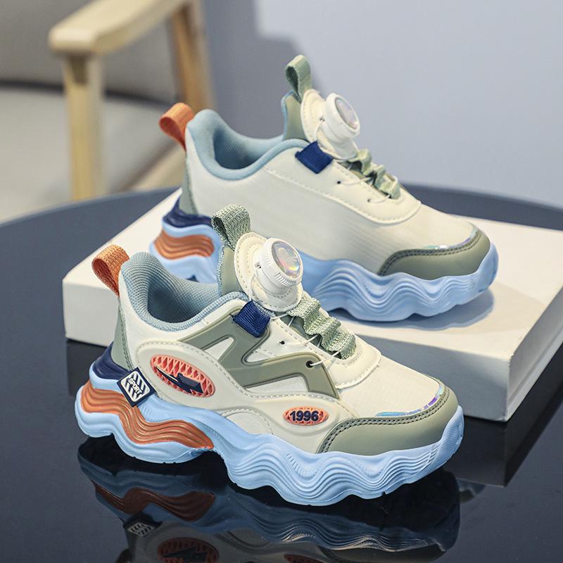 2024 Autumn Boys' Breathable Mesh Knob Buckle Sports Shoes