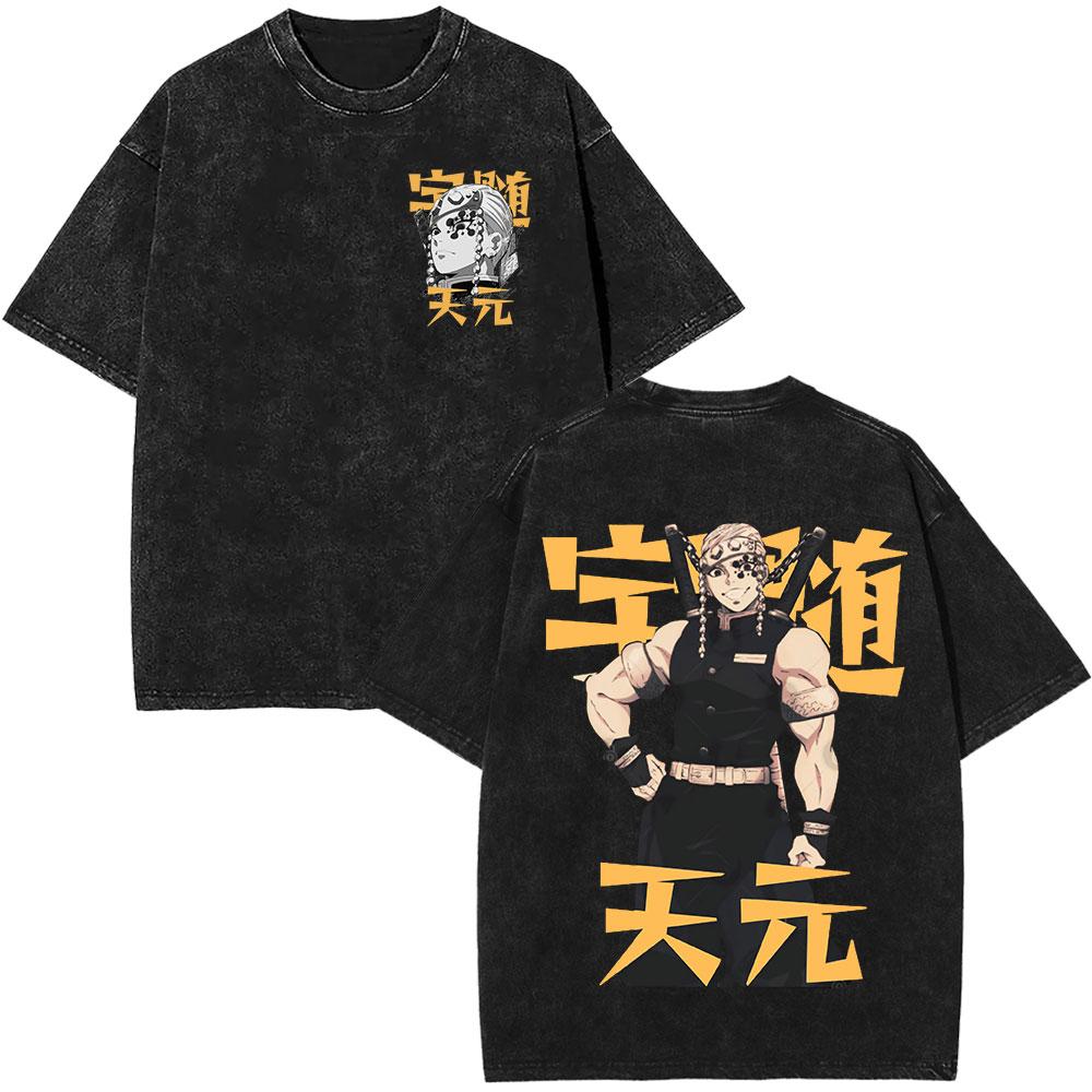 Kimetsu No Yaiba Anime Demon Slayer T-shirt Tengen Uzui Manga T-shirt Vintage Lavé Hommes Confortable Décontracté Streetwear T-shirt