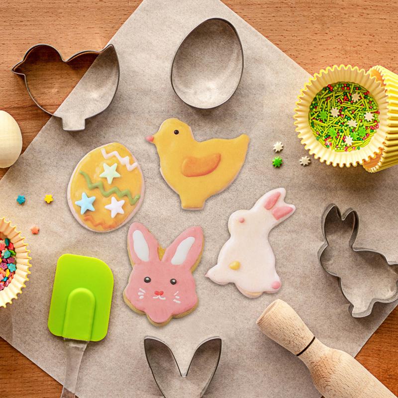 4/5/6Pcs Easter Bunny Eggs Cookie Cutter Stainless Steel Butterfly Carrot Fondant Cake Baking Mold Easter Party Decor Supplies