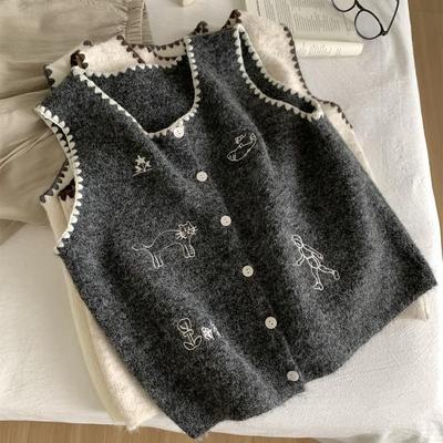 2025 Herbst/Winter Große Größen Damen Cartoon Schaf Wolle Ärmellose Weste Strickjacke